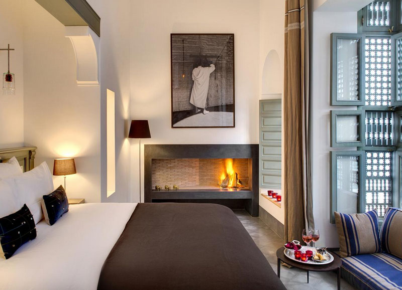 Riad de luxe Marrakech - chambre avec cheminée